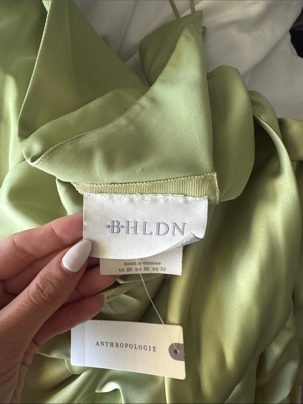 Anthropologie One-Shoulder Pleated Sage Green Gown - Picture 5 of 5